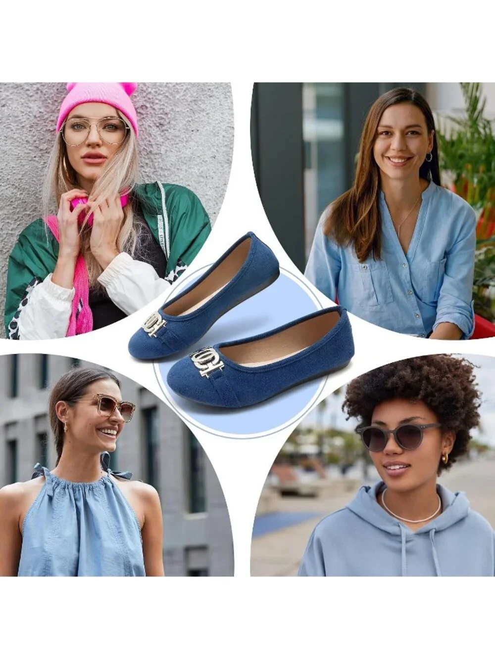 Women's Blue Micro Fiber Comfortable Round Toe Flats Slip on Casual Dressy Shoes